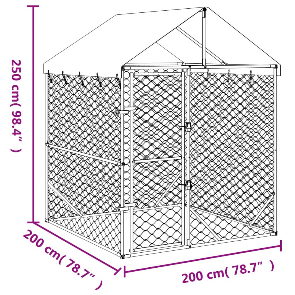 vidaXL Perrera de exterior con techo acero galvanizado plata 6x2x2,5 m, , large Imagen numero 4